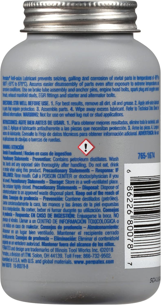 80078 Anti-Seize Lubricant with Brush Top Bottle Prevents Galling, Corrosion, Seizing, Refined Blend Aluminum, Copper, and Graphite Lubricants for Spark Plugs 8 Oz