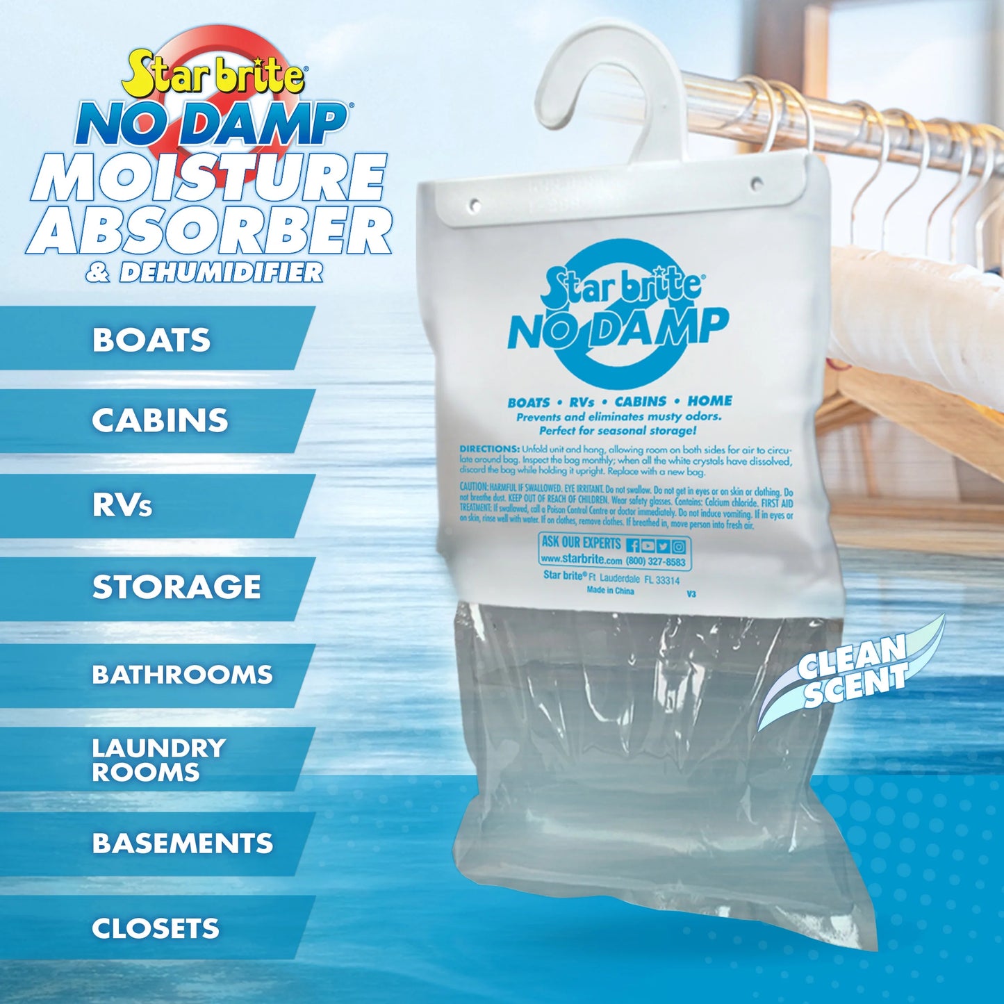 New No Damp Hanging Moisture Absorber & Dehumidifier Starbrite 85470 One 14 Oz. Hang Pack