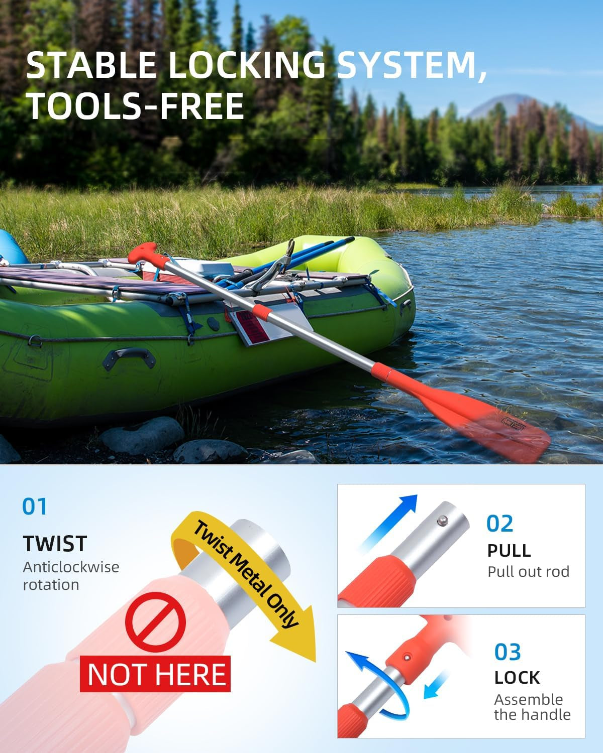 Telescoping Emergency Paddle 21''-42''/26''-54'' Aluminium Shaft for Kayaing Boating Canoeing River Tubing