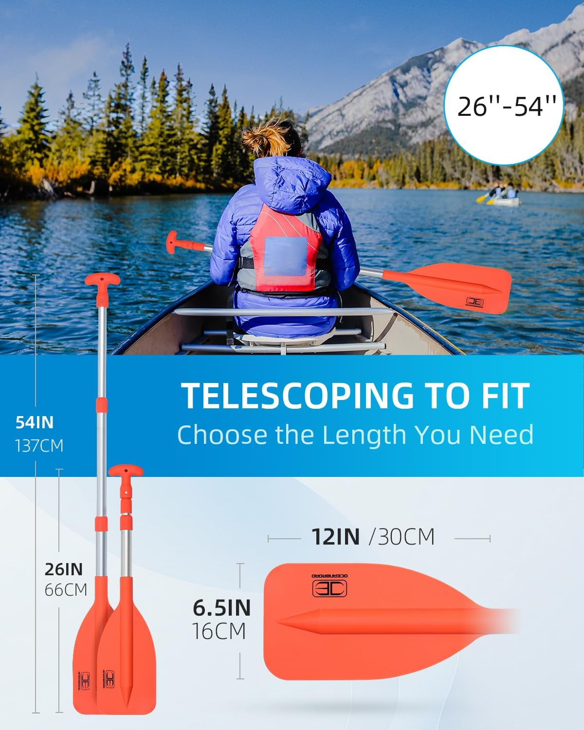 Telescoping Emergency Paddle 21''-42''/26''-54'' Aluminium Shaft for Kayaing Boating Canoeing River Tubing