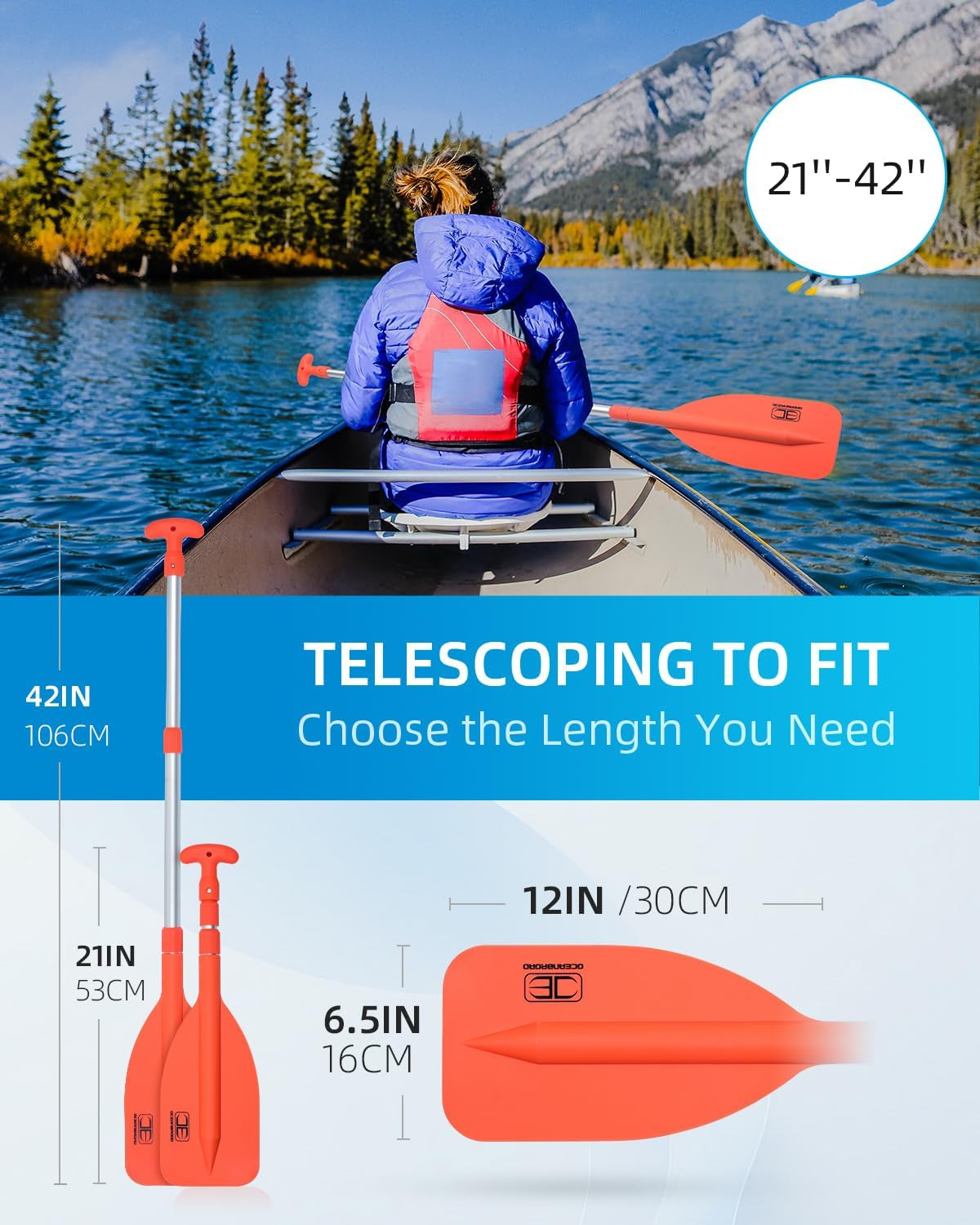 Telescoping Emergency Paddle 21''-42''/26''-54'' Aluminium Shaft for Kayaing Boating Canoeing River Tubing