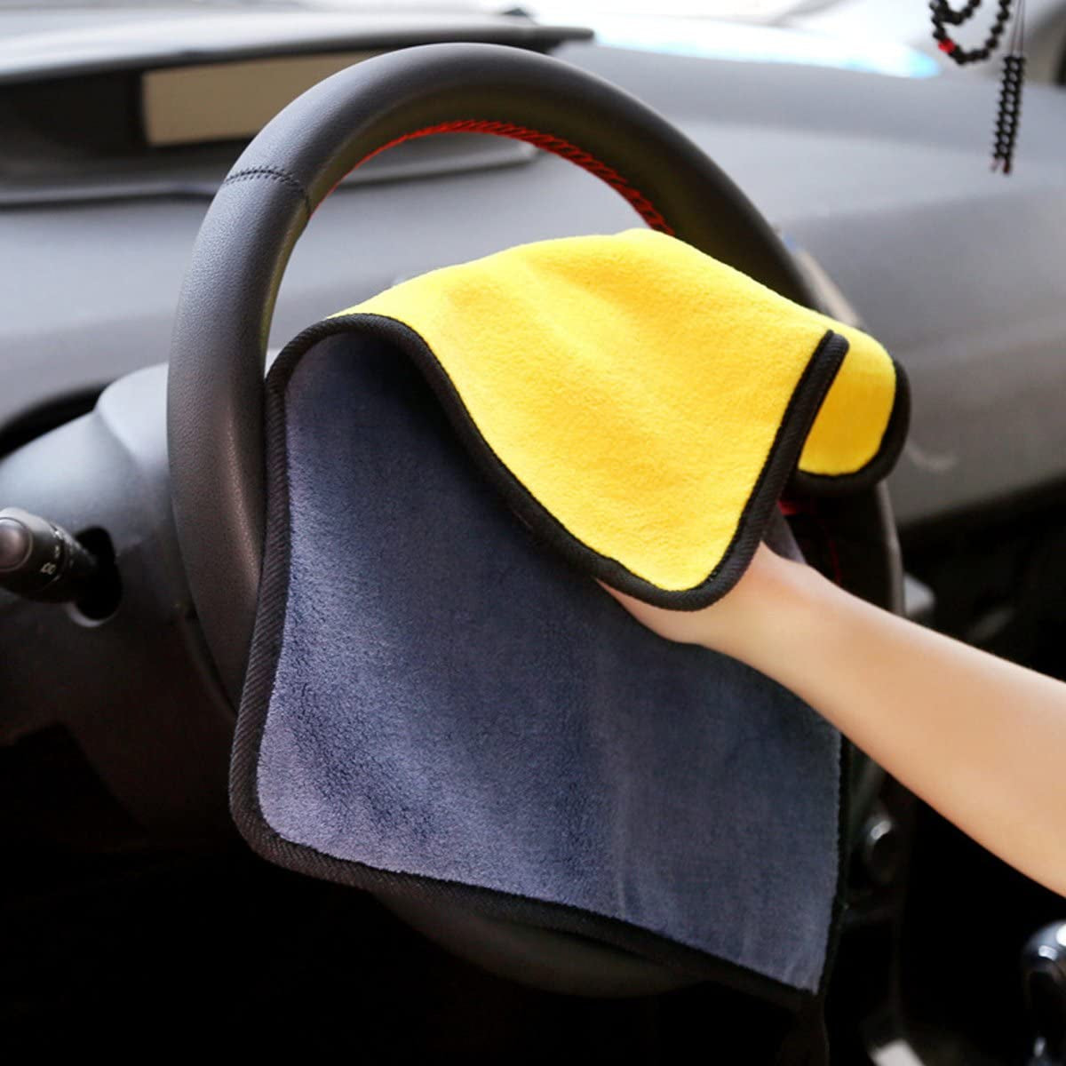 Ultrasoft, Large, Thick and Quick Drying Car Microfiber Cleaning Towel 800GSM Polishing Waxing Auto Detailing Towel Cloth (6Pack,16 X 16Inches) (Grey-Yellow)