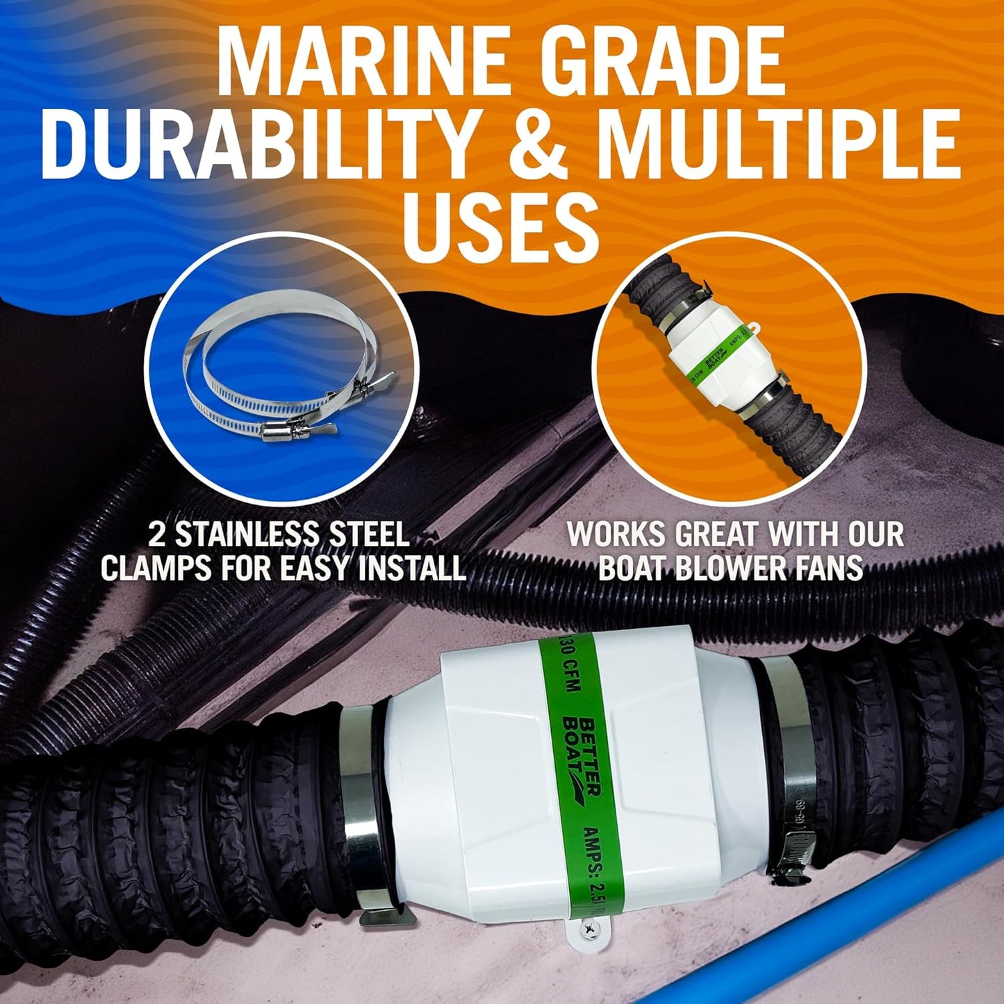 Boat Blower Hose, 3 Inch Marine Exhaust Hose, 10 Ft Flexible PVC Duct for Bilge, Engine Compartment, Galley, Head, or Dryer Vent, Black