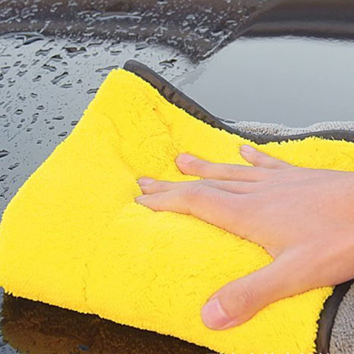 Ultrasoft, Large, Thick and Quick Drying Car Microfiber Cleaning Towel 800GSM Polishing Waxing Auto Detailing Towel Cloth (6Pack,16 X 16Inches) (Grey-Yellow)