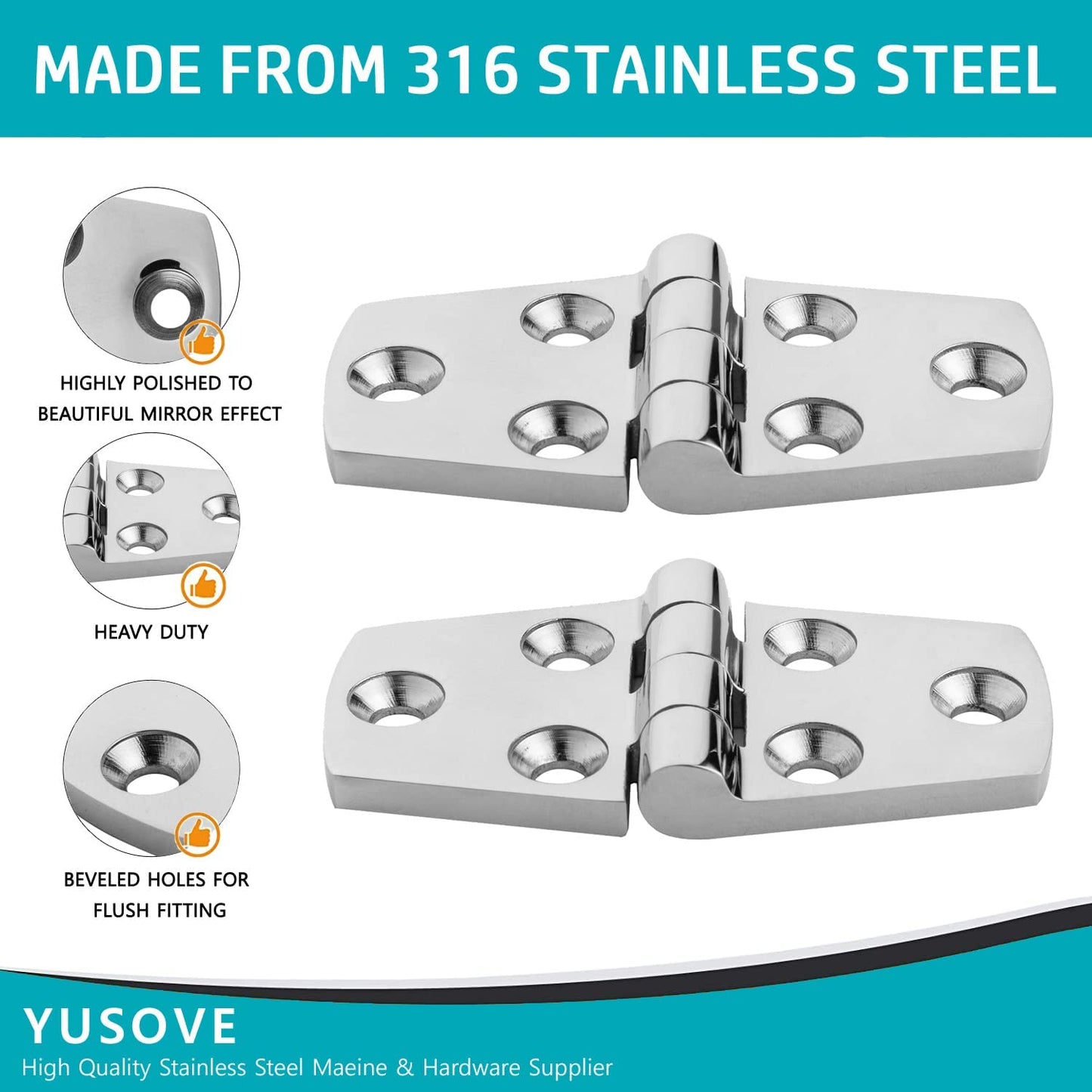 Marine Hinges 3" X 1.5" Stainless Steel Heavy Duty Hinges,Boat Trapezoidal Butt Door Cupboard Hinge,Cabinet Hatch Hardware,Pack of 2
