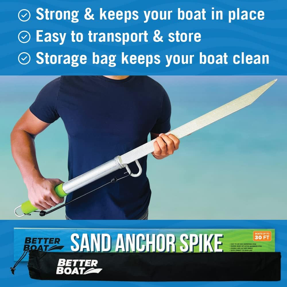 Sand Spike Boat Anchor Pole for Boats, Jet Skis, Pontoons, and Kayaks, Large and Small Slide Pole System for Shallow Water, Sandbars, Beaches, and Land with Bag for Accessories