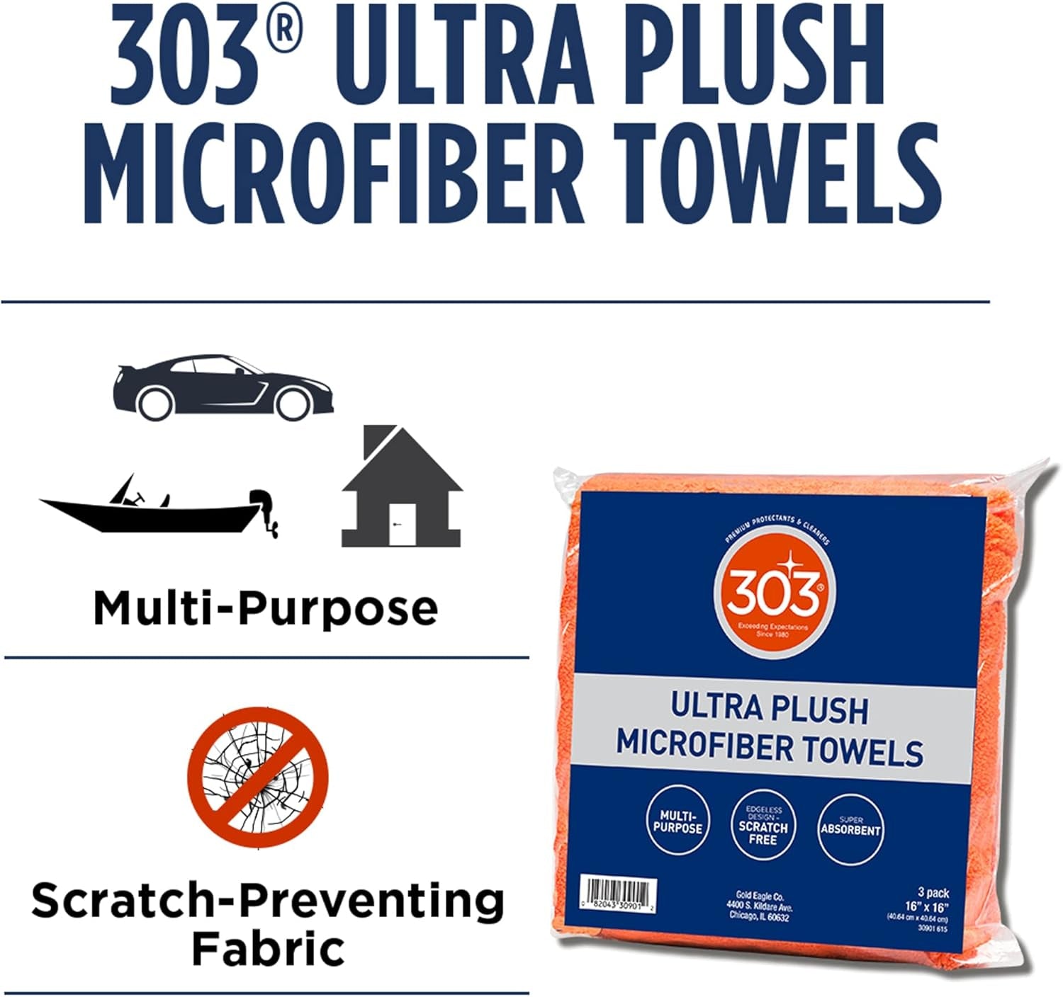 Premium Microfiber Towels - Automotive Detailing - Ultra Plush - Super Absorbent - Edgeless Design - Scratch Free - Multi-Purpose, 30901 (3 Count)