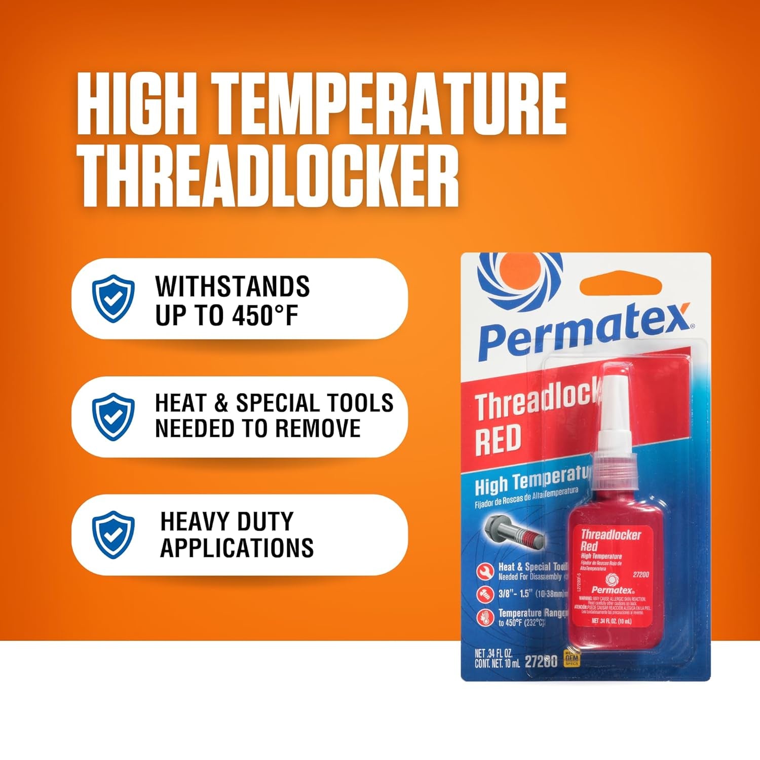 27200 Hiigh Temperature Threadlocker Red, 10 Ml
