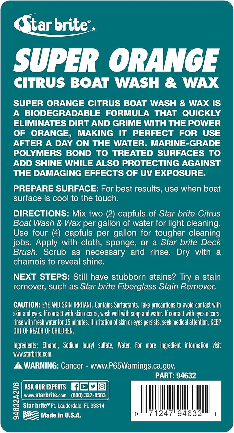 Super Orange Citrus Boat Wash & Wax - Premium Concentrated Formula for Ultimate Shine & Protection
