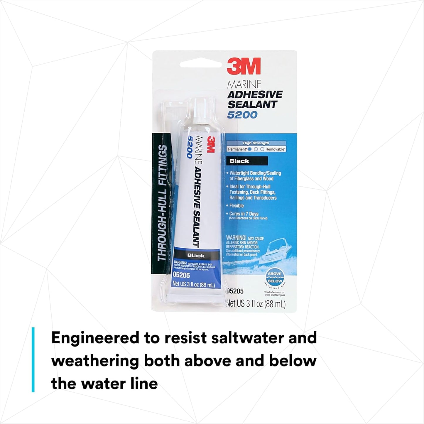 Marine Adhesive Sealant 5200 - Permanent Bonding and Sealing for Boats and Marine Applications - Black - 3 Ounces