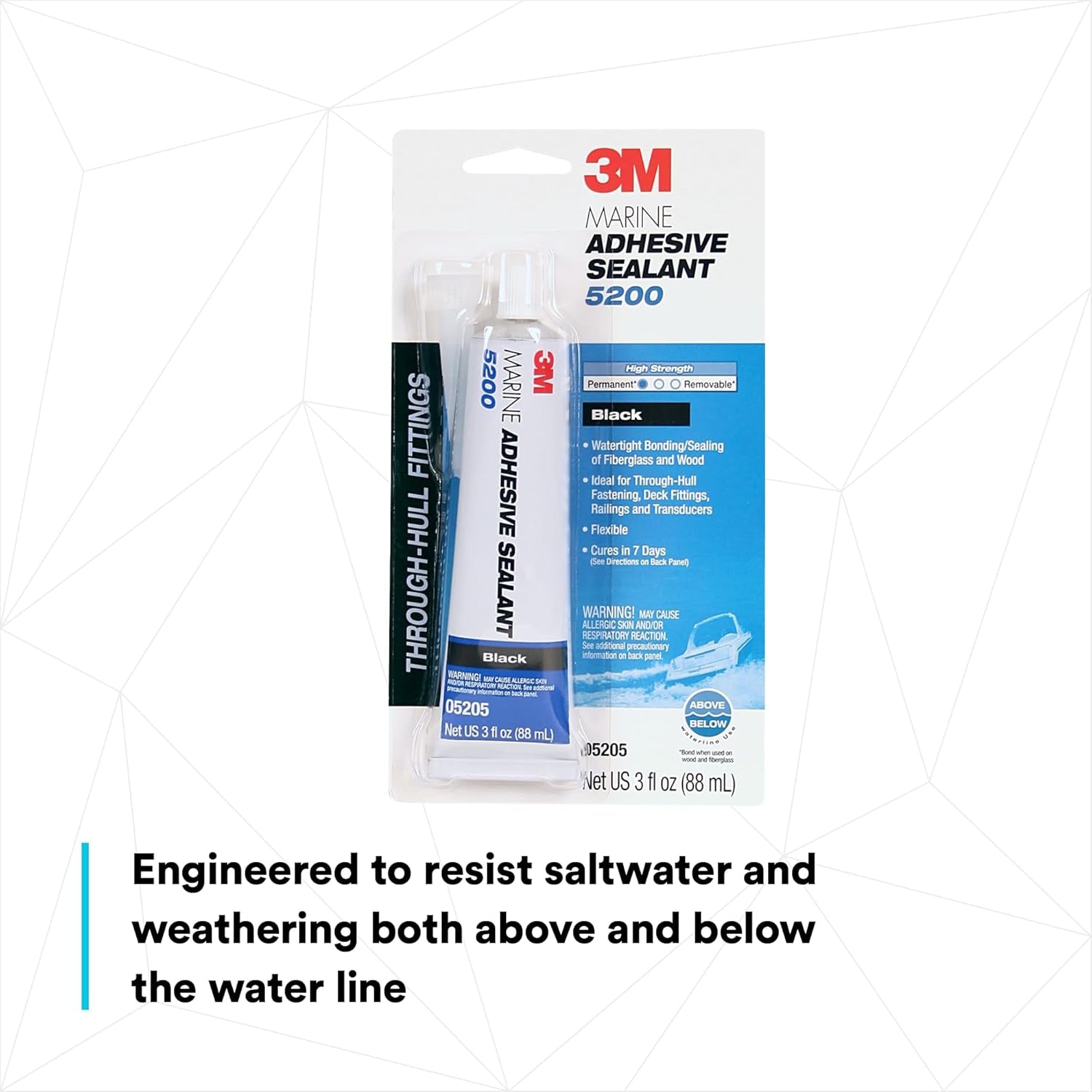 Marine Adhesive Sealant 5200 - Permanent Bonding and Sealing for Boats and Marine Applications - Black - 3 Ounces