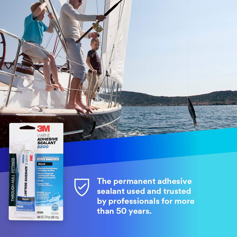 Marine Adhesive Sealant 5200 - Permanent Bonding and Sealing for Boats and Marine Applications - Black - 3 Ounces