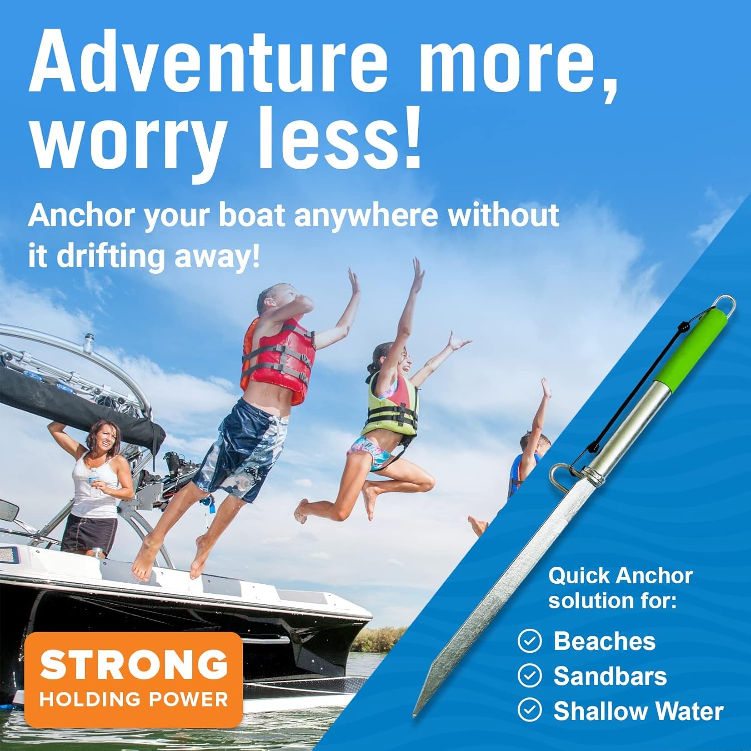 Sand Spike Boat Anchor Pole for Boats, Jet Skis, Pontoons, and Kayaks, Large and Small Slide Pole System for Shallow Water, Sandbars, Beaches, and Land with Bag for Accessories