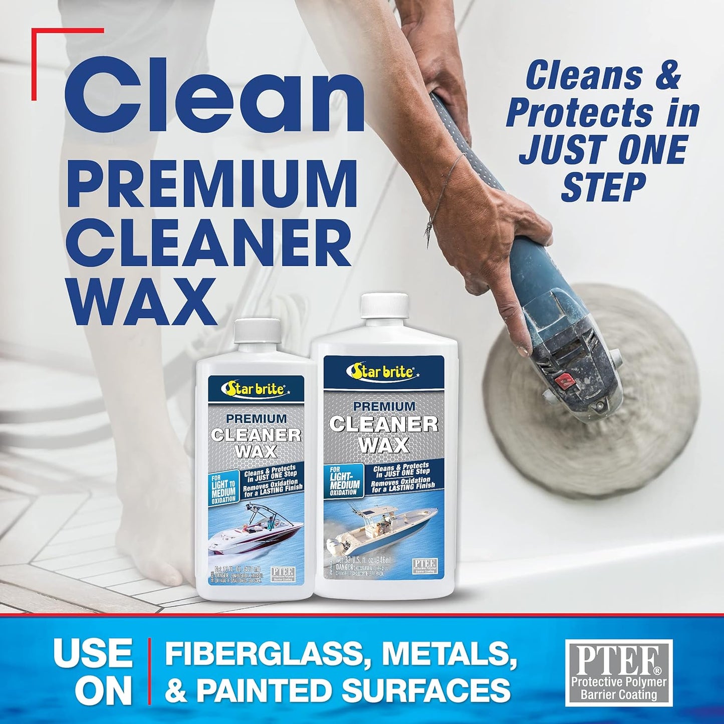 One-Step Cleaner Wax with UV Protection - Removes Chalk & Oxidation from Fiberglass, Metals & Painted Surfaces