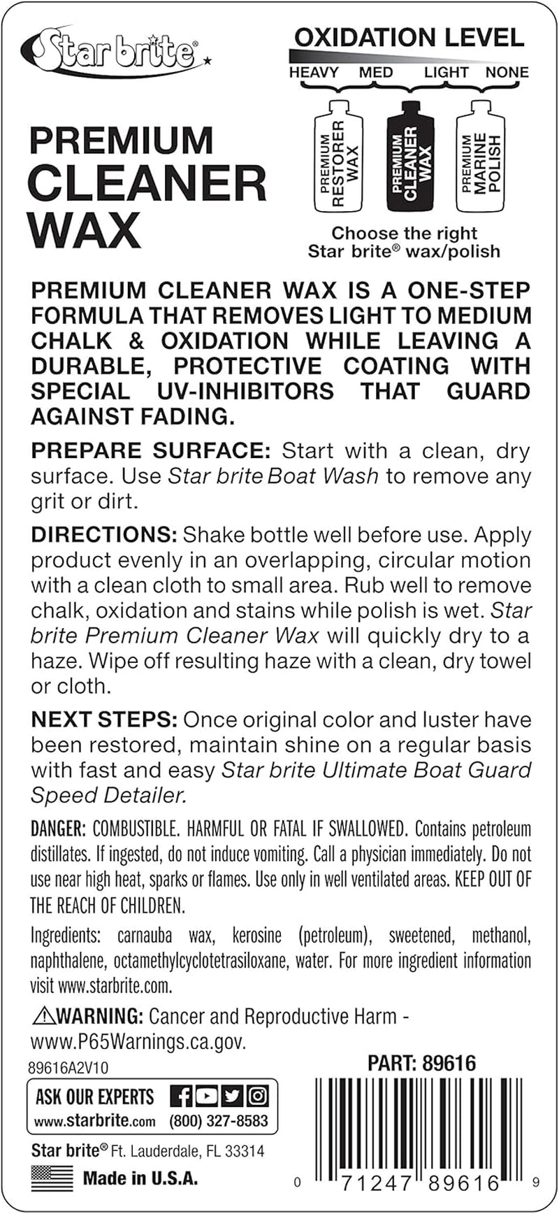One-Step Cleaner Wax with UV Protection - Removes Chalk & Oxidation from Fiberglass, Metals & Painted Surfaces