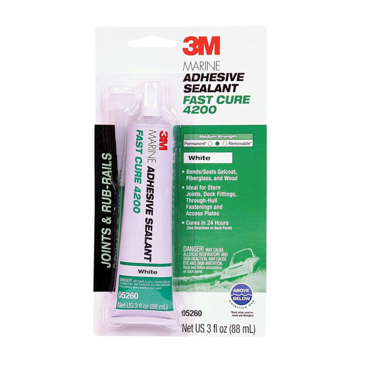 TALC Marine Adhesive Sealant Fast Cure 4200 (05260) – Semi-Permanent Flexible Adhesive Sealant for Boats and Marine Applications – White – 3 Ounces