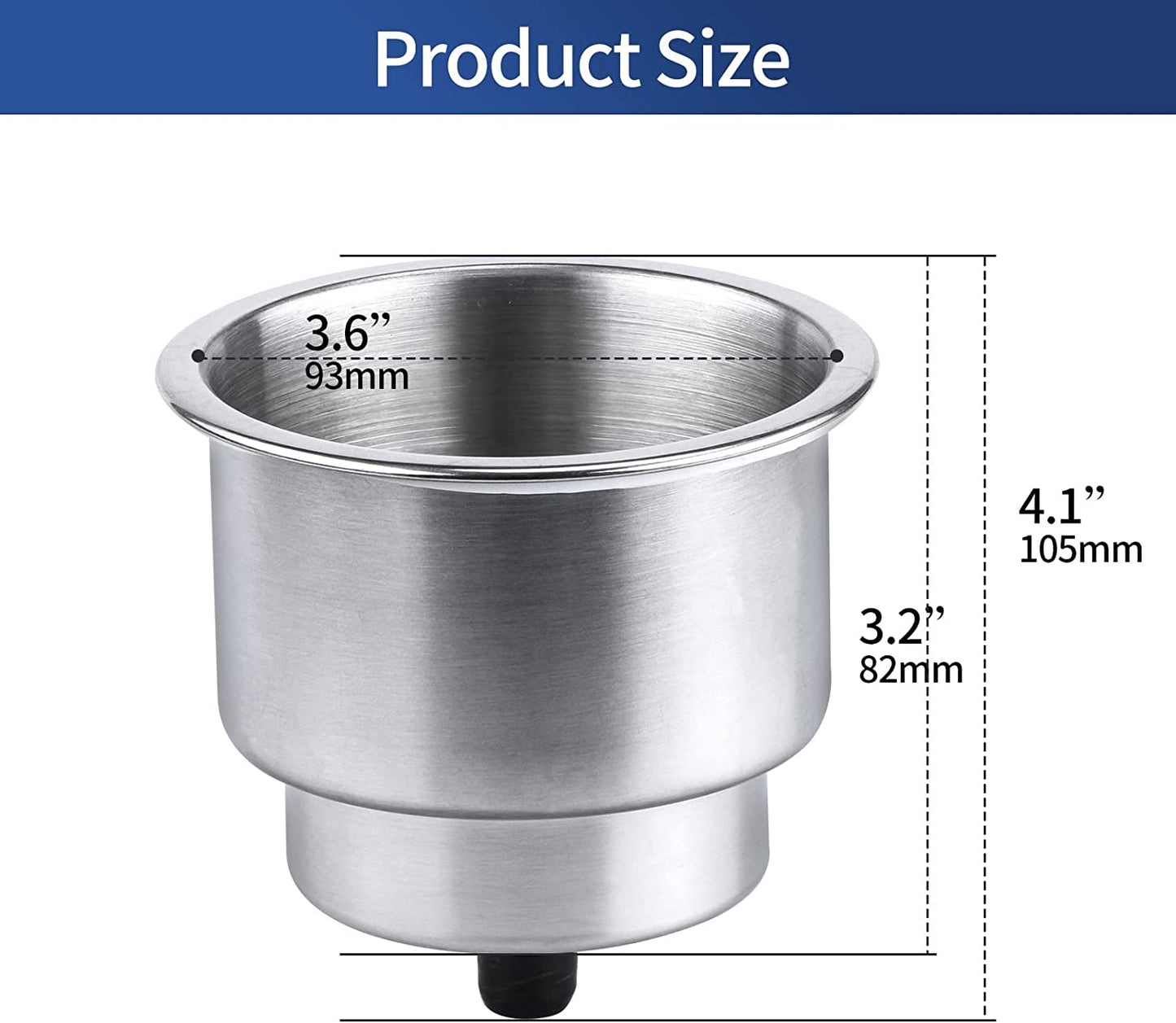 Stainless Steel Cup Drink Holder with Drain Marine Boat Rv Camper