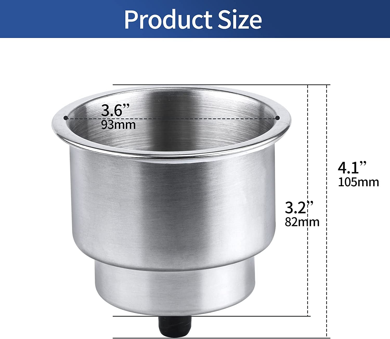 Stainless Steel Cup Drink Holder with Drain Marine Boat Rv Camper