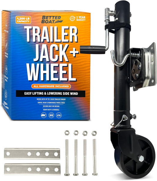 1200Lbs Boat Trailer Jack with Wheel, Trailer Tongue Jack, Marine Bolt-On Lift Roller Swivel Stand, Heavy-Duty Utility Hitch Parts, Double Boat Lift Kit