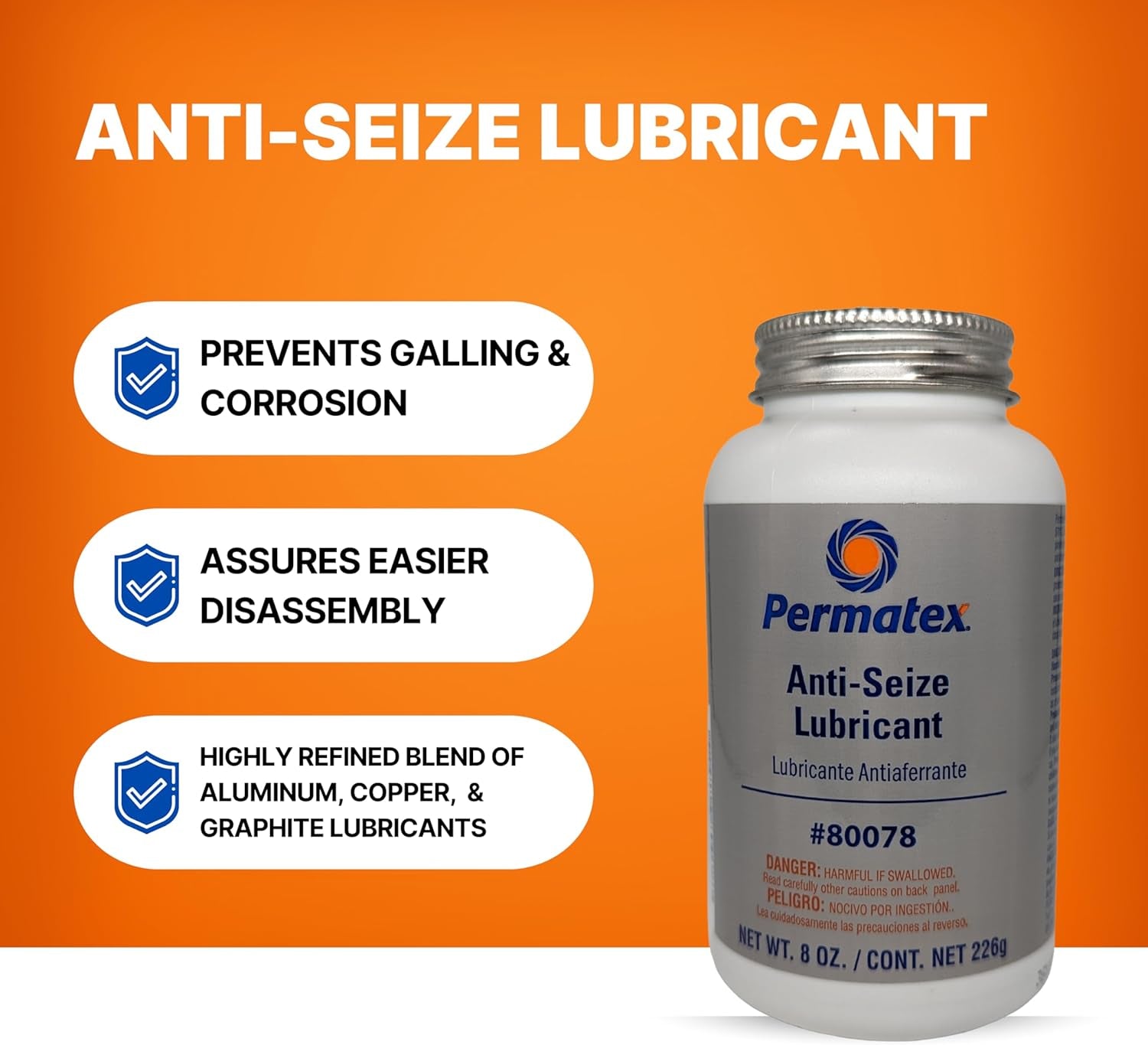 80078 Anti-Seize Lubricant with Brush Top Bottle Prevents Galling, Corrosion, Seizing, Refined Blend Aluminum, Copper, and Graphite Lubricants for Spark Plugs 8 Oz