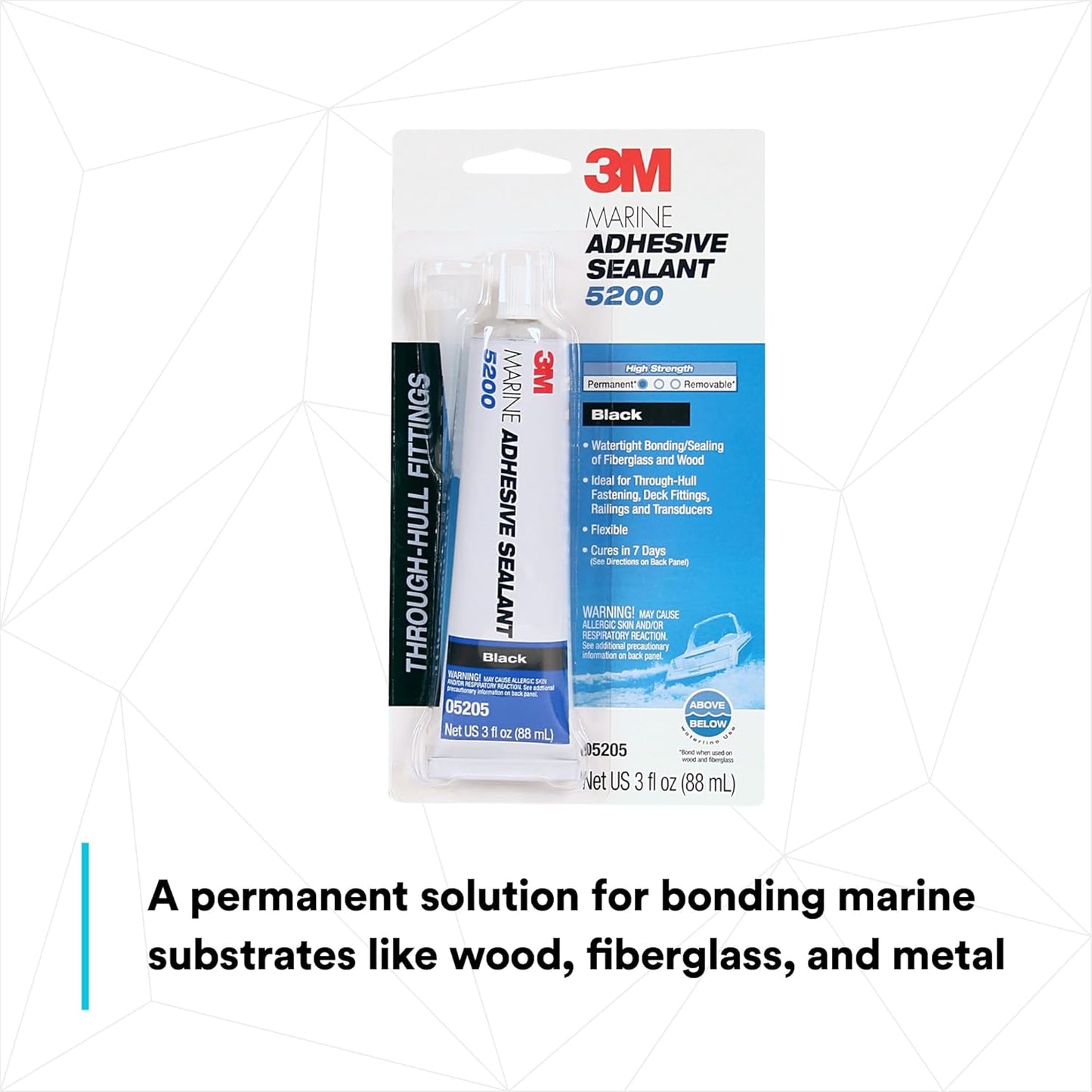 Marine Adhesive Sealant 5200 - Permanent Bonding and Sealing for Boats and Marine Applications - Black - 3 Ounces