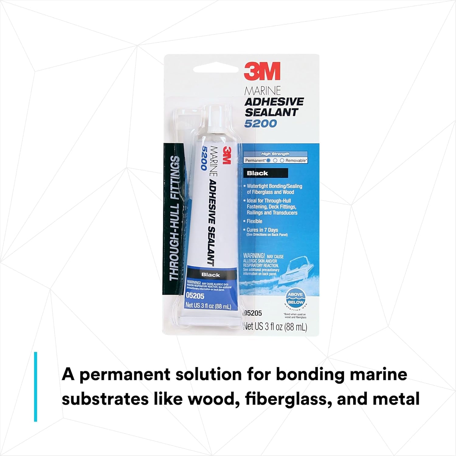 Marine Adhesive Sealant 5200 - Permanent Bonding and Sealing for Boats and Marine Applications - Black - 3 Ounces